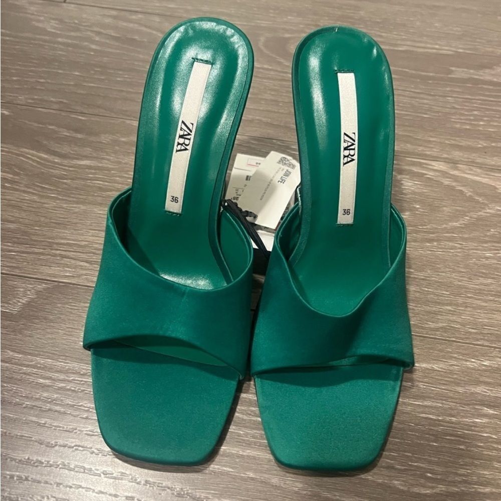 🔥Green Zara Sandal Heels Mules sz 6 New - Picture 5 of 7
